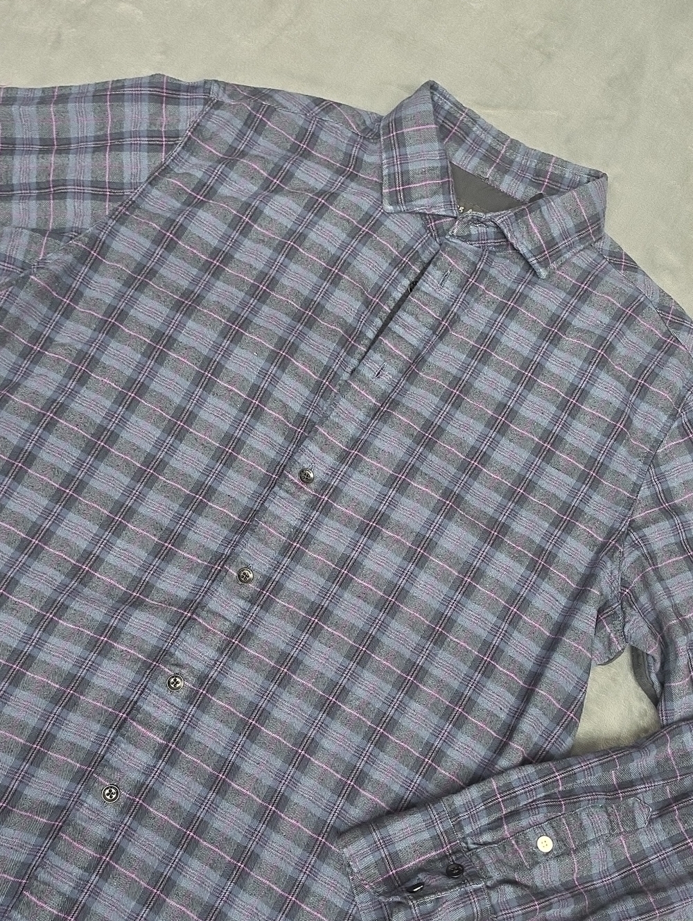 rag & bone Men's Gray Flannel Plaid Button-Down Shirt L